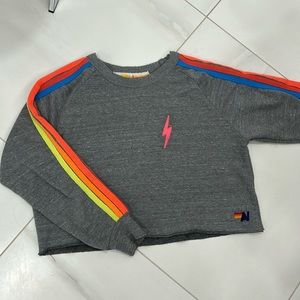 AVIATOR NATION cropped striped crewneck